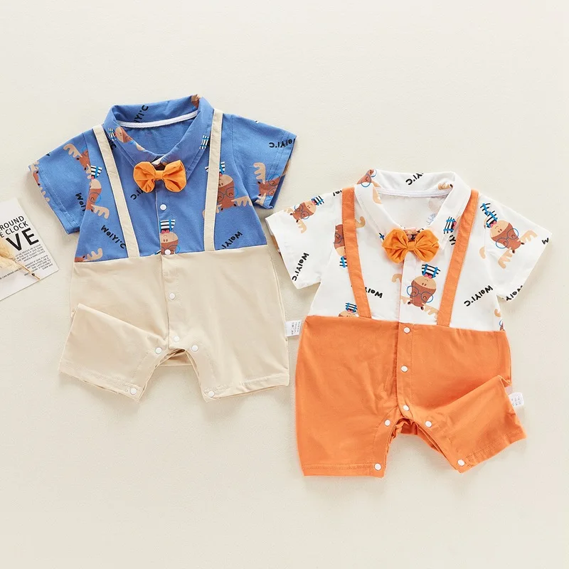 

Летний Новый комбинезон для маленьких мальчиков цельнокроеное платье с бантом для новорожденных тонкий с коротким рукавом