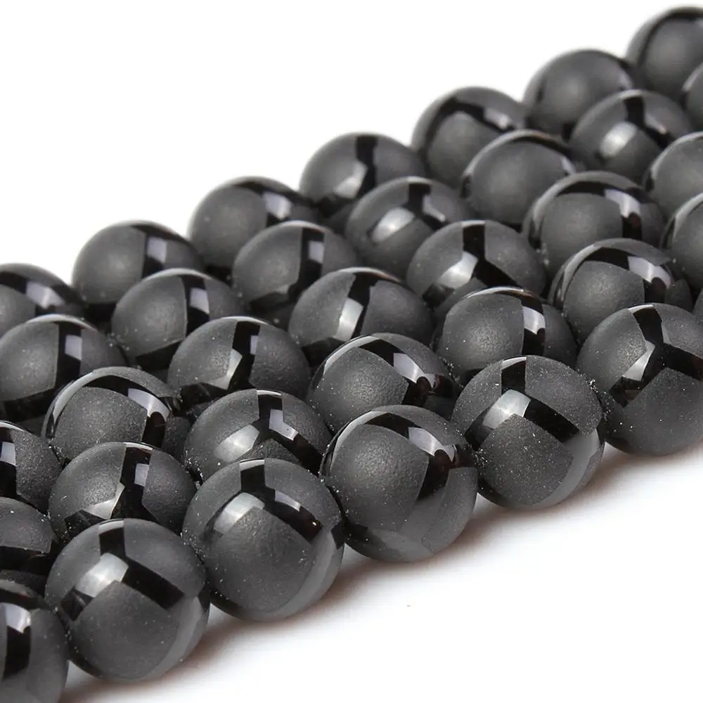 

Natural Round Frosting Black Onyx Agate Football Polishing Gemstone Loose Beads 6mm For Necklace Bracelet DIY Jewelry Making