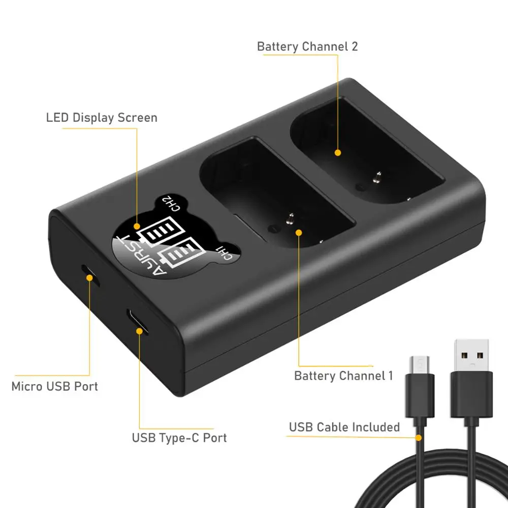 Аккумулятор для фотоаппарата 2300 мАч DMW-BLF19E BLF19 + зарядное устройство с двумя