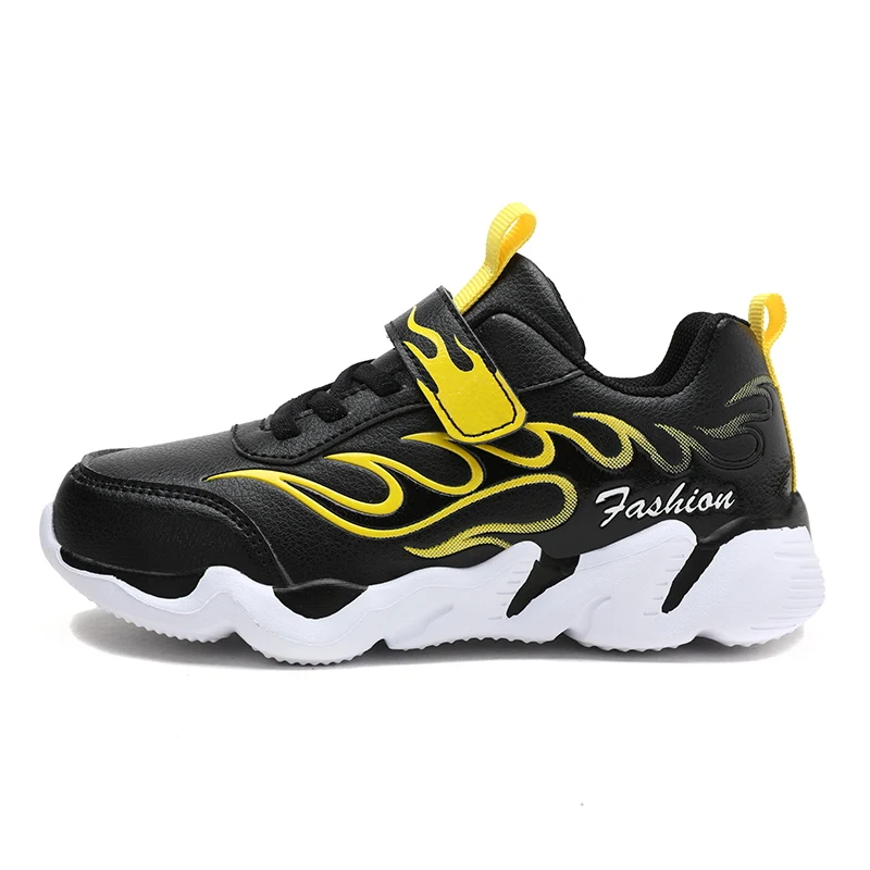 Leather Boys Sneakers For Children Shoes Kids Sneakers Girls Casual Shoes Anti-slippery Running Sport Hook&Loop sapato infantil - Цвет: Black