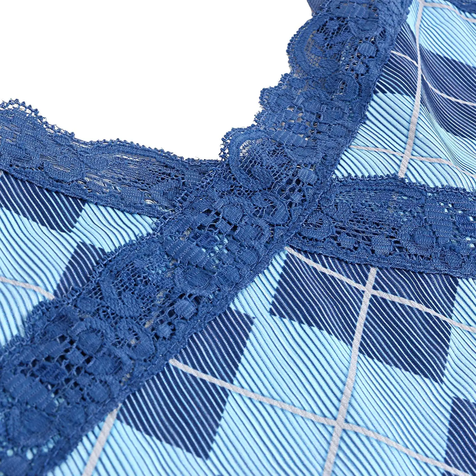 

Casual Womens Lace Hem V-neck Plaid Pattern Style Sleeveless Backless Camisole Slim Fit Vest Summer Crop Tops Clubwear Tank Top