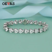 oevas 100 925 sterling silver sparkling 66mm heart high carbon diamond bracelet for women wedding party fine jewelry wholesale