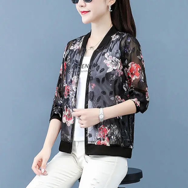 Размера плюс куртки шифон с принтом бейсбольная форма для женщин длинным рукавом