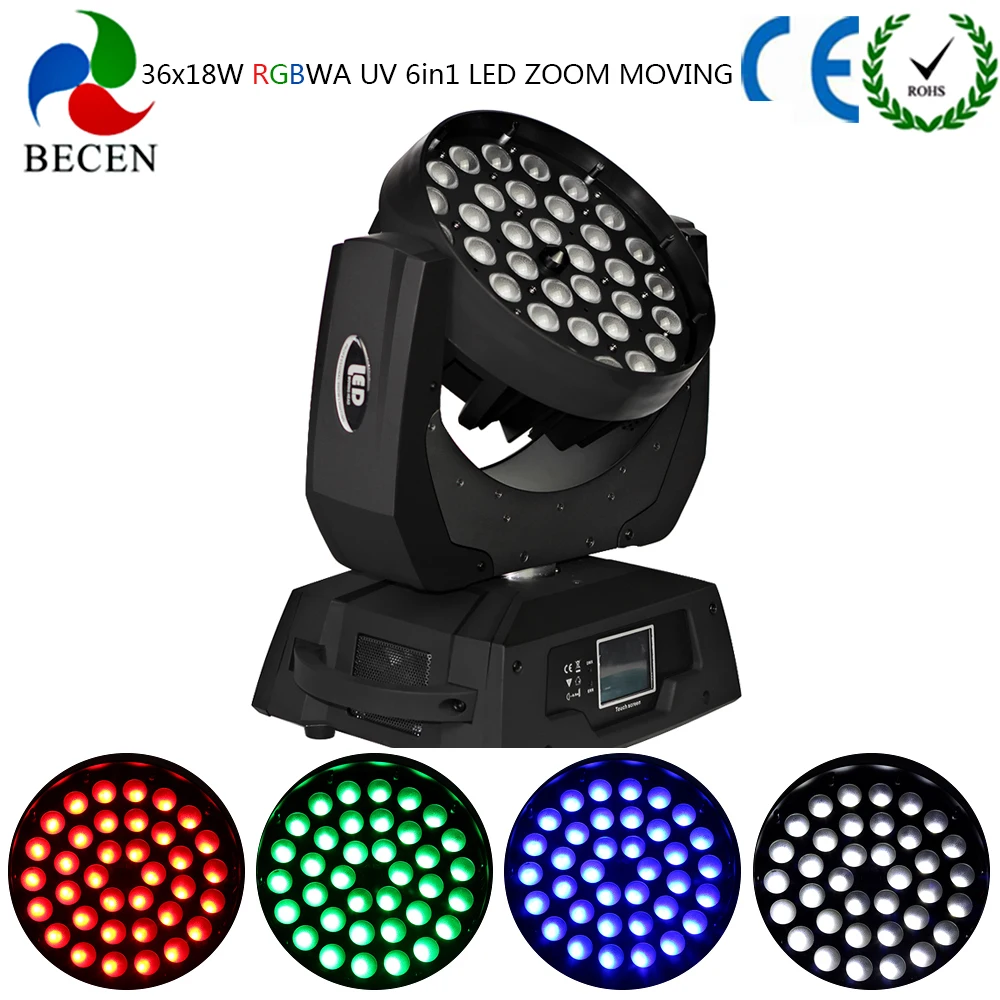 4pcs Stage Lights Flight Case Touch Screen 36x18W UV 6in1 Zoom Led Beam Wash Moving Head Light Power Tax Paid |