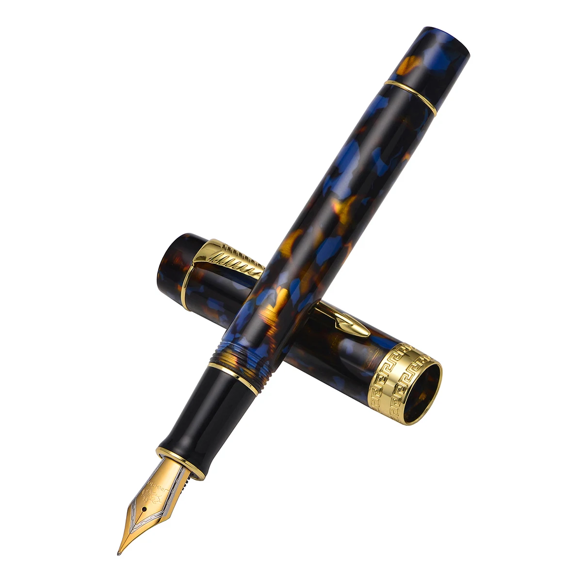 

Перьевая ручка Jinhao 100A из смолы, зажим со стрелками, сине-золотистый иридий F/M/изогнутое перо с преобразователем, чернильная ручка для бизнес...