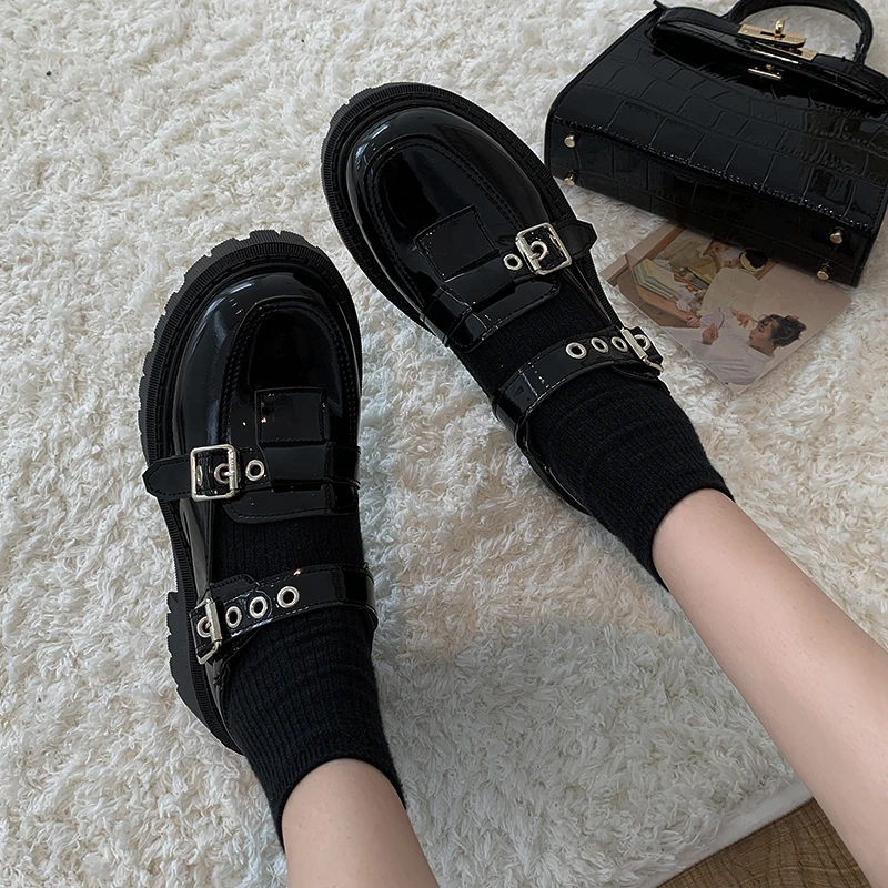 

Women Shoes Autumn Buckle Strap Modis Round Toe Casual Female Sneakers Flats Clogs Platform Fall 2020 New Dress Creepers PU