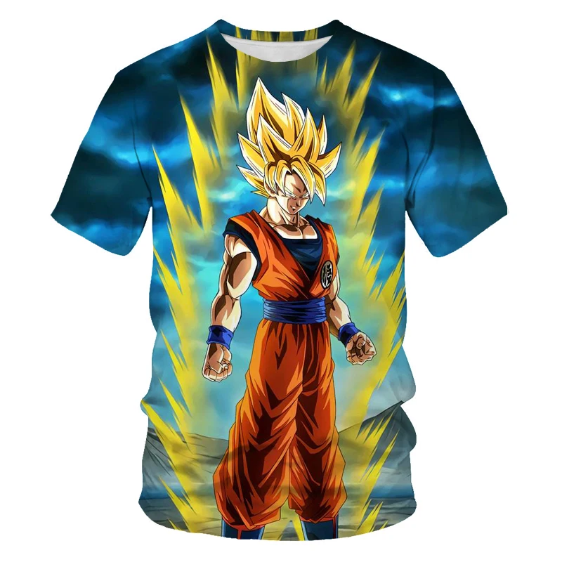

2021 Men's New Short Sleeve 3D Printing Cartoon Anime Character Goku Fashion Cool Casual Daily T-shirt Boy Girl