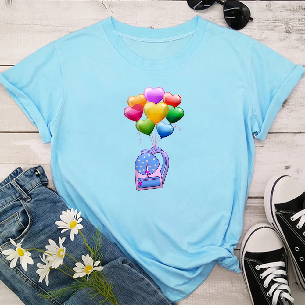 

Женская футболка с круглым вырезом, коротким рукавом и воздушными шарами