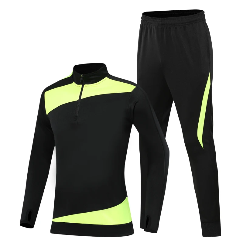 Black Green Детская зимняя спортивная одежда для футбола; Спортивный костюм с длинными рукавами; длинные штаны; трикотажные костюмы для фитнеса и бега; спортивная форма для бега - Цвет: Black Green