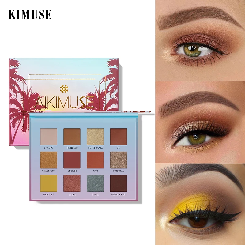 Палетка теней KIMUSE для век Sunset 12 цветов мерцающие матовые водостойкие стойкие