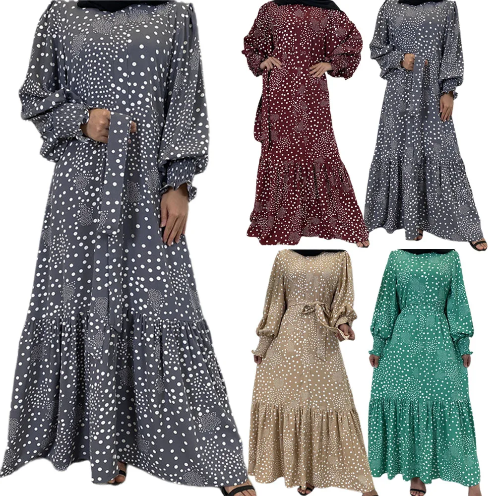 Винтажная абайя в горошек для мусульманских женщин, женский кафтан, женское платье макси в стиле бохо, арабское платье, мусульманская одежд...