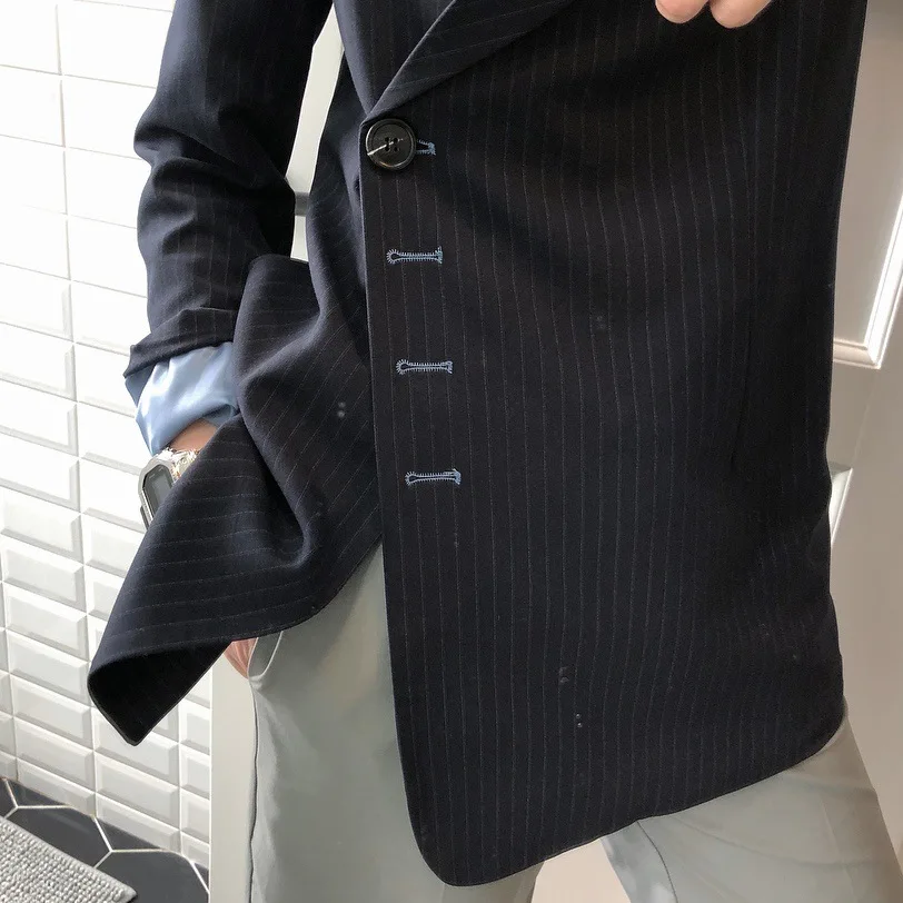 Женский Асимметричный блейзер в полоску Свободный Повседневный Блейзер