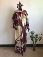 new style classic design african women clothing dashiki nigeria fashion elastic cotton material with scarf print loose dress