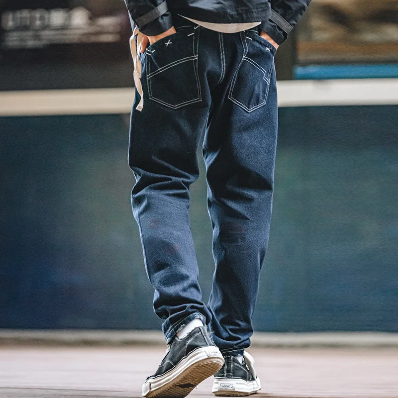 

Men's Jeans Workwear Fashion Loose Straight Vintage Wide Leg with Irregular Pockets Cowboy Man Streetwear Hip Hop Trousers