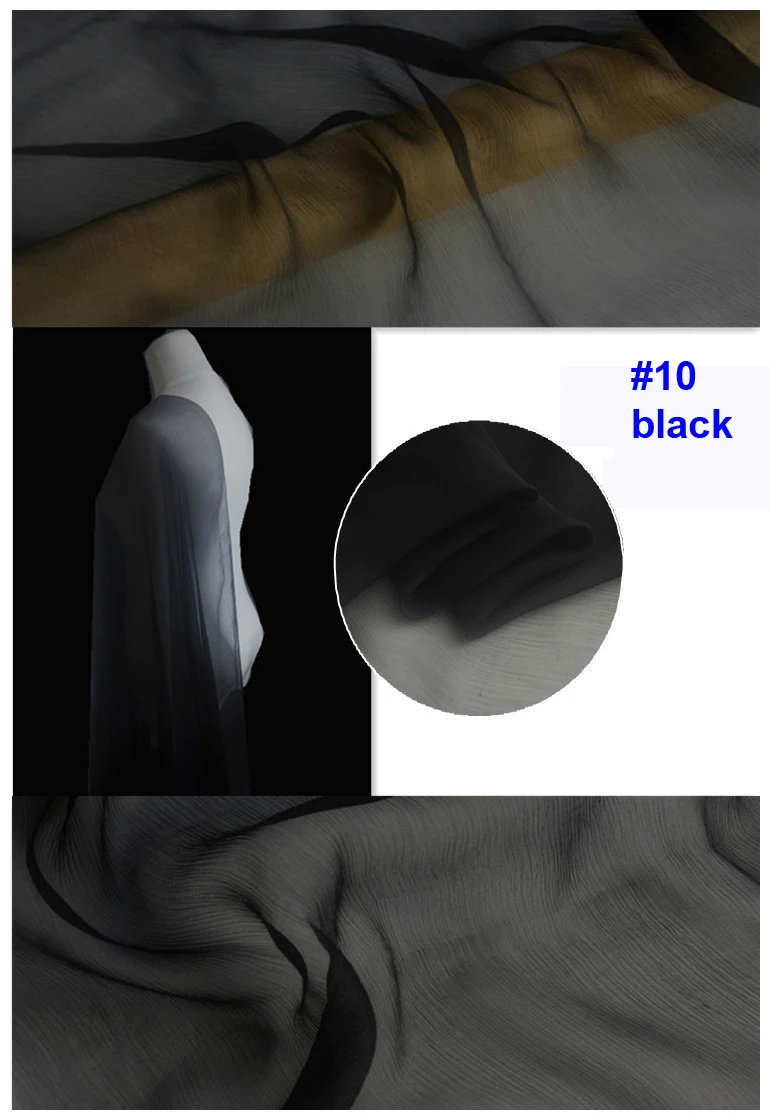10 black Гладкокрашеный чистый шелк тутового шелкопряда шарф текстиль Crinkled шелк шифон ткани-креп - Цвет: 10 black
