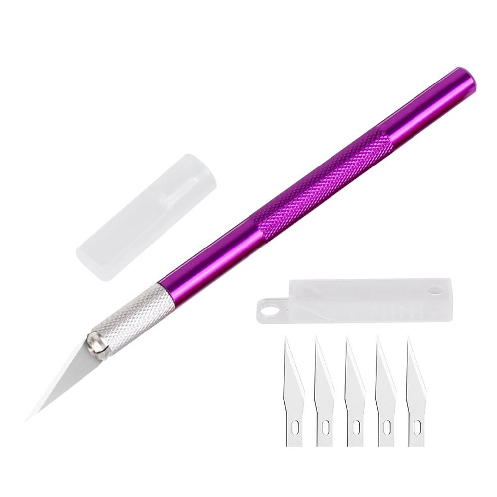Carving Knife Metal Scalpel Knife Tools Kit Cutter Engraving Craft knives+5pcs Blades Sculpture Knife DIY Repair Hand Tools - Цвет: Purple 6 Blades