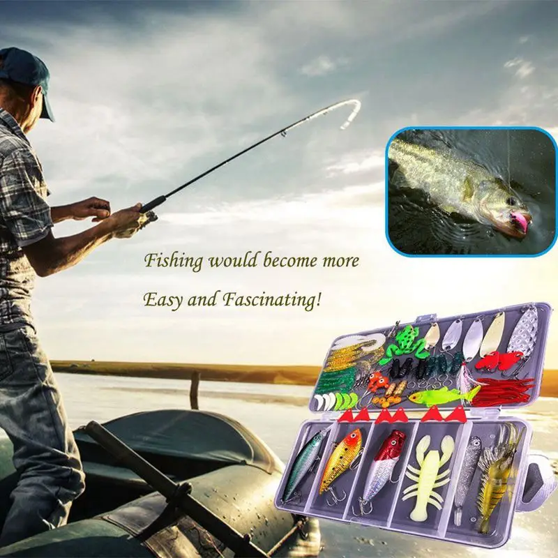 

77Pcs Fishing Lures Kit Set For Bass,Trout,Salmon,Including Spoon Lures,Soft Plastic worms,CrankBait,Jigs,Top water Lures
