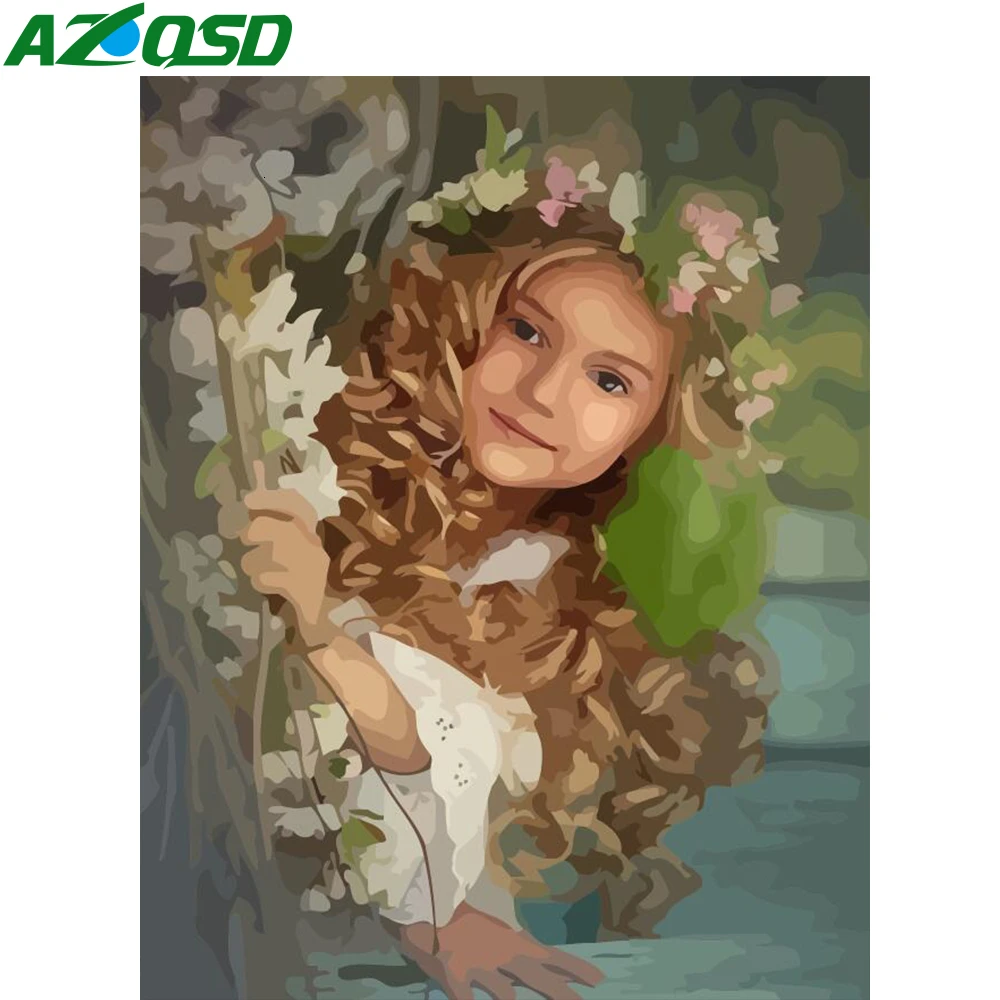 AZQSD краска по номерам наборы холста девочка акриловая ручная работа подарок