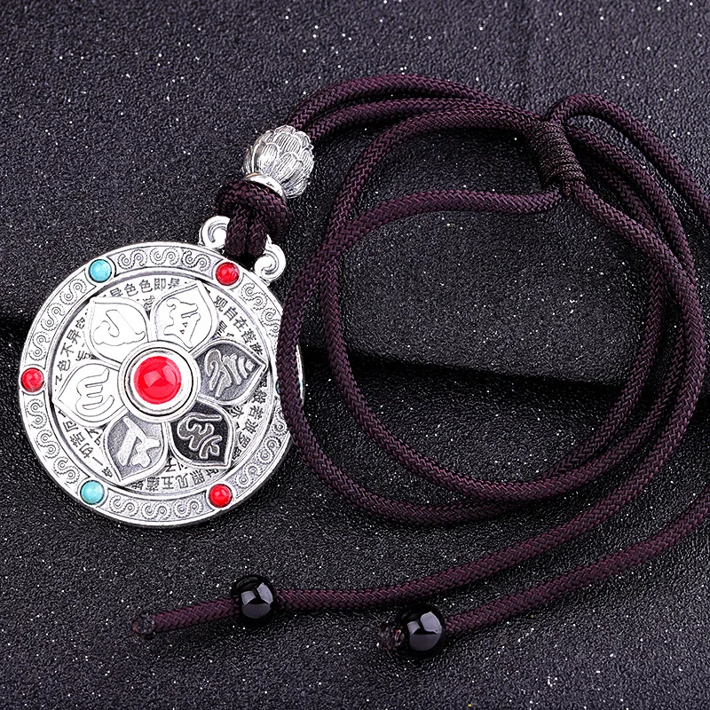 Будда мантра вращающийся Веревка ожерелье кулон S999 Стерлинговое Серебро модный