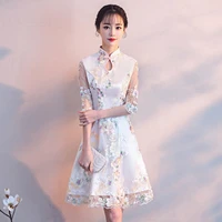 modified cheongsam little fragrant dress 2020 new winter short girl dignified elegant lace thin and retro sleeveless dresses