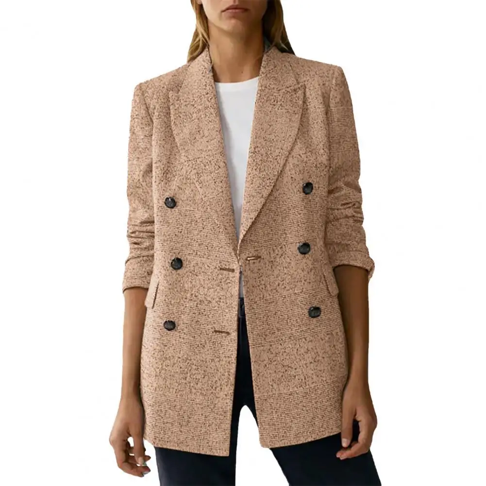 

Office Lady Blazer Double Breasted Solid Color Autumn Winter Buttons Fake Pockets Suits Coat Female Outerwear Fashion Streetwear