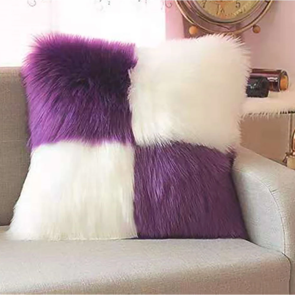 

Soft Plush Pillow Cushion Cover Home Office Decor Waist Cushion High Imitation Australian Wool Bedroom Sofa Bedside Pillowcase
