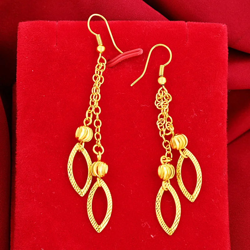 

Yellow Gold Filled Sexy And Elegant Women's Large Air Current Su Leaf Earrings
