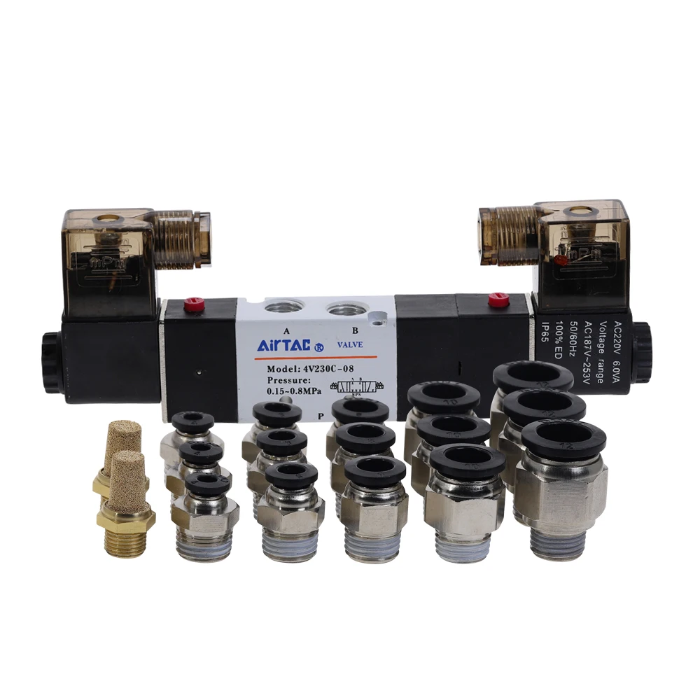 AIRTAC Пневматический электромагнитный клапан 5 Way 3 позиции 1/4 &quot4V230C 08 DC12V DC24V AC110V AC220V