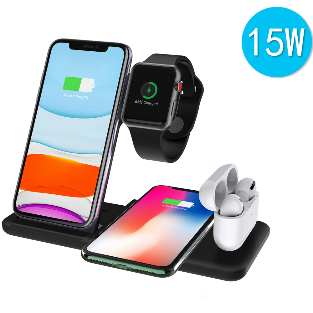 

Wireless Charger 4 in 1 15W Fast Charge Dual Wiress Charging Stand For iPhone 11 X XS Airpods For iWatch 5 4 Charge Dock Station