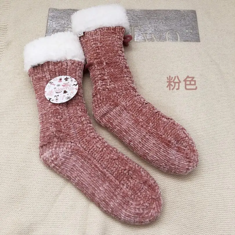 Women Solid Chenille Winter Socks Thick Slipper Fuzzy Fleece Knee High Girls Indoor Room Floor | Женская одежда