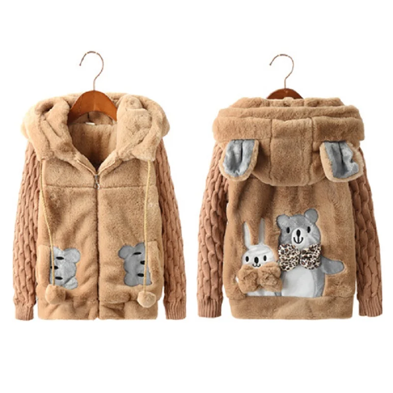 От 2 до 12 лет 2020 на осень и зиму для девочек шерстяное пальто в виде кролика куртка