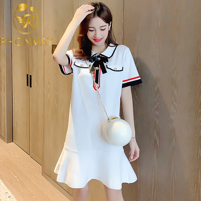 Женское трикотажное платье с бантом модельное элегантное в британском стиле для