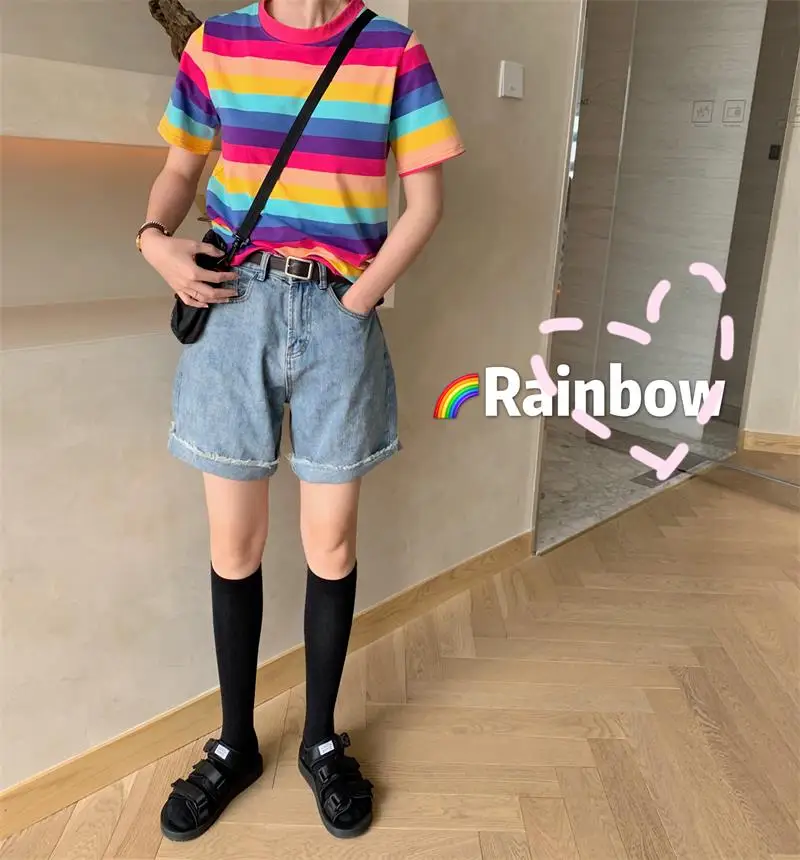 Женские рубашки Корея Harajuku Kawaii Женская Винтажная летняя футболка с коротким