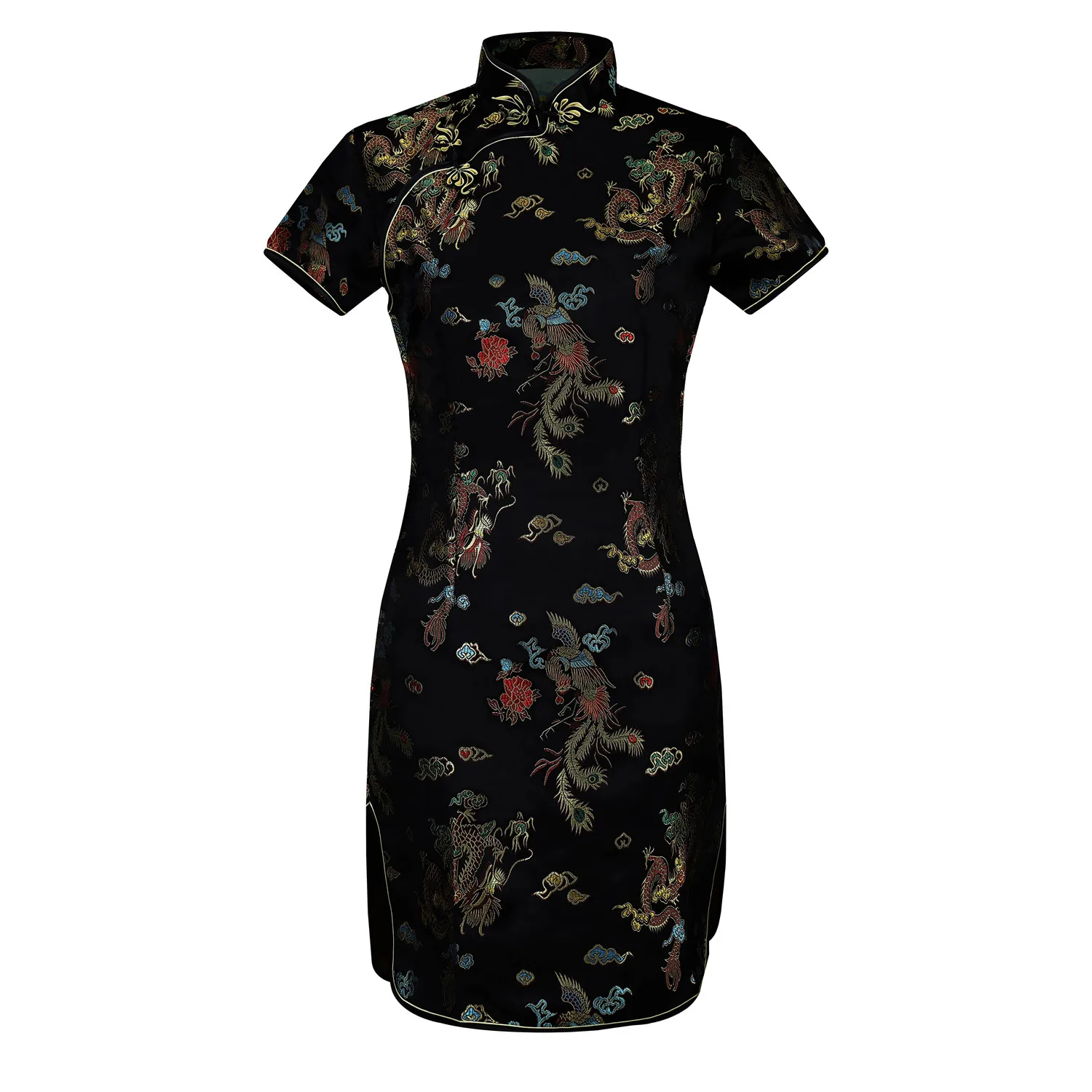 

Vintage Dragon&Phoenix Qipao Elegant Women Cheongsam 3XL 4XL 5XL 6XL Mandarin Collar Sexy Mini Chinese Dress Vestidos