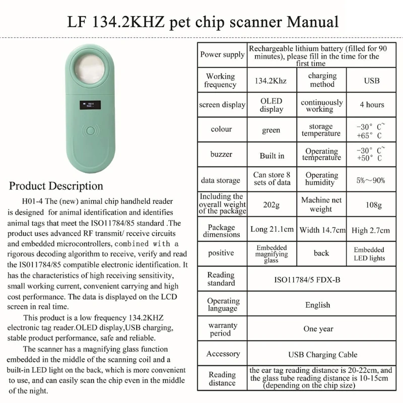 

Handheld Protable Pet Chip Reader Electronic Ear Tag Chip Scanner Microchip