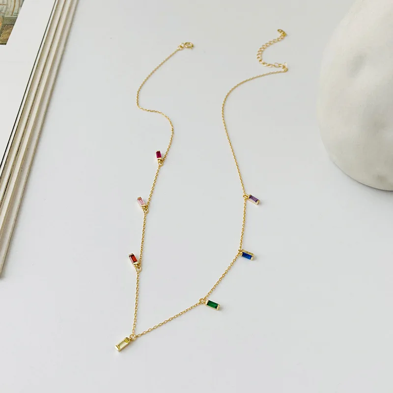 Женское длинное ожерелье из серебра 925 пробы с цирконом