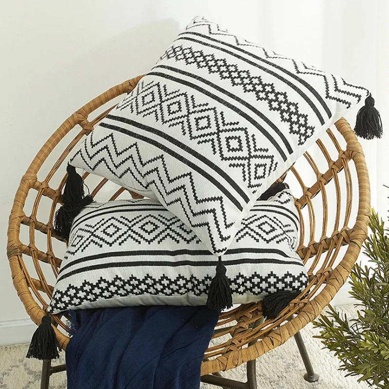 

Boho Brief Geometry Printed Pillowcase Creative Fashion Tassels Throw Pillow Case Chair Sofa Office Cafes Decor Cushion Cover
