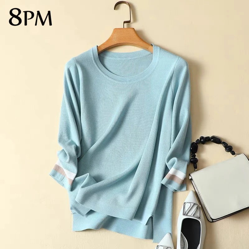 

Thin Knitted Women T-Shirts Fashion Office Lady Elegant Knit Tops O-Neck Short-Sleeved Loose Knitted Pullovers High Quality