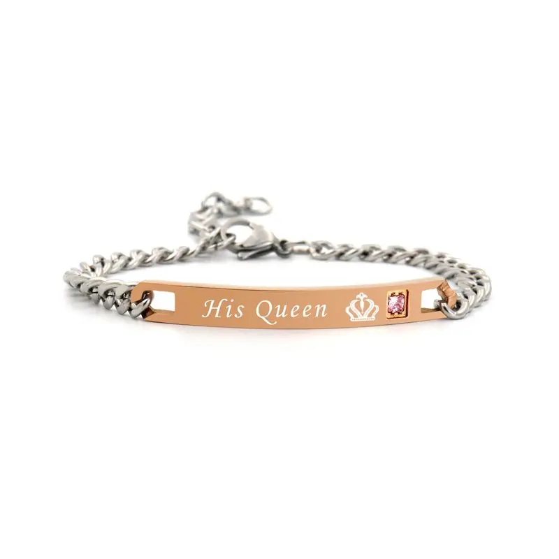 

2 Style Black Rose Gold Color Women's Male Chain Crystal Couple Bracelet for Men Jewelry