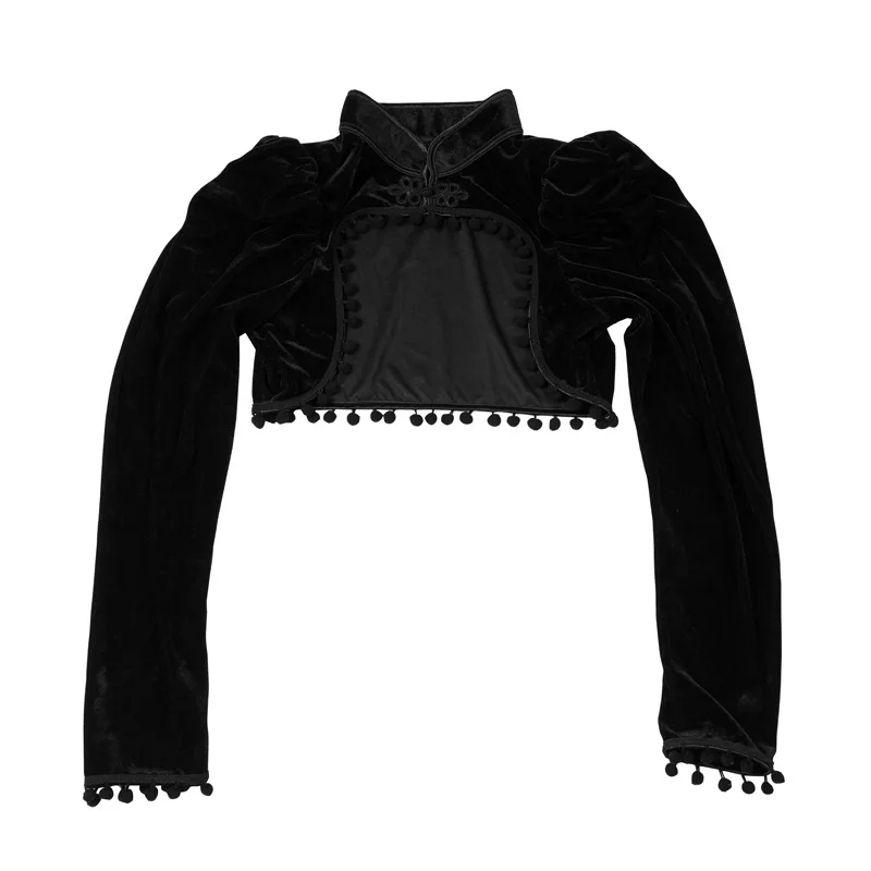 

Stand Long Sleeve Autumn Women Gothic Bolero Victorian Coat Vintage Corset Accessories Black Velvet Short Steampunk Crop Jackets