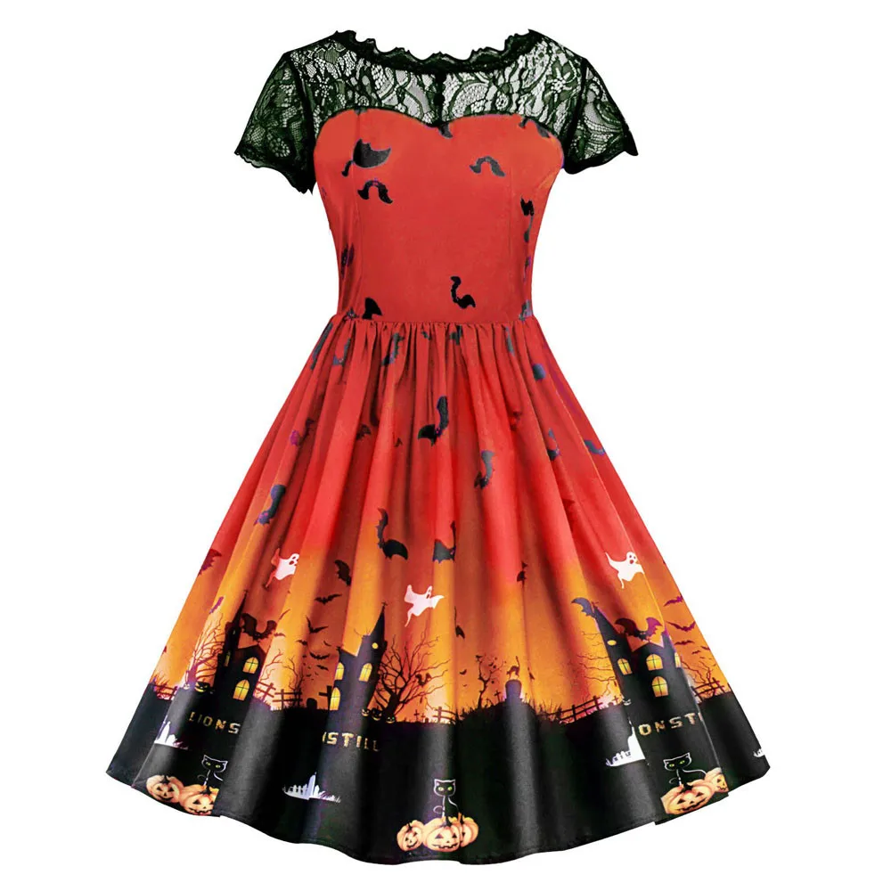 Женские платья кружевное винтажное платье с коротким рукавом на Хэллоуин