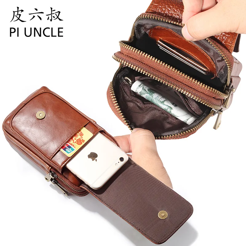 PI UNCLE брендовая трехслойная Повседневная Мужская поясная сумка из натуральной