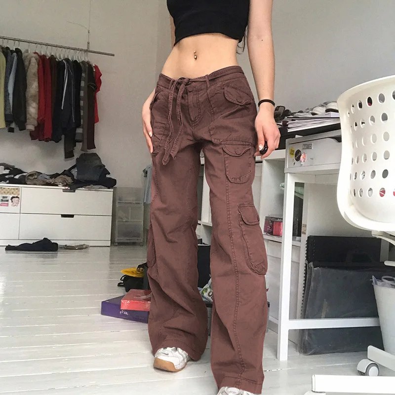 

Vintage Harajuku Cargo Jeans Big Pockets Trousers Low Waisted Grunge Fairycore Joggers Fashion Academic Sweatpants Women Pants