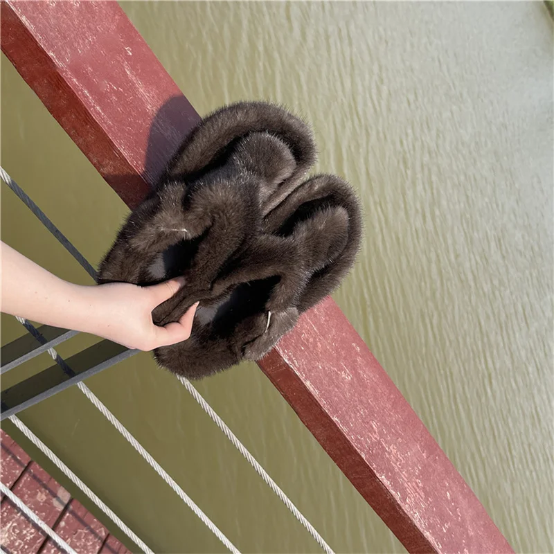 

100% Mink Slippers Ladies Fashion New Style European And American Popular High-Quality Flip-Flops Indoor Slippers Mink Sandals