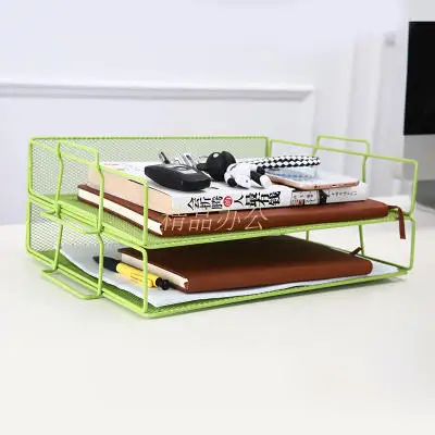 Green-2Layer Творческий 2 слоев стекируемые двойная ручка папка для документов железа A4 Бумага настольная корзина для хранения книг кейсы для хранения журналов офисные коробка для хранения - Цвет: Green-2Layer
