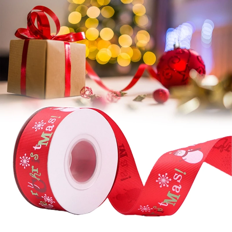 

7 Rolls 10 Yards 25mm Snowman Printing Red Green Christmas Grosgrain Ribbon for DIY Crafts Gift Wrapping Festive Party Decorati