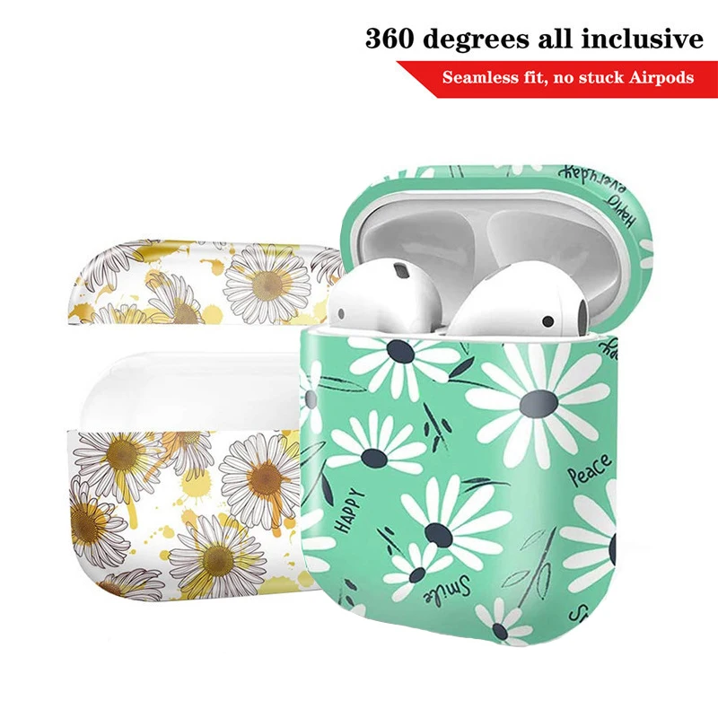 Чехол Kjoew для наушников Apple Airpods 2 1 Air Pods, чехол для наушников из твердого поликарбоната с цветочным рисунком для Apple AirPods 1 2