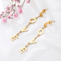 stainless steel love letter long dangle earrings for women rose gold words earring free shipping girls party jewelry gift 2020