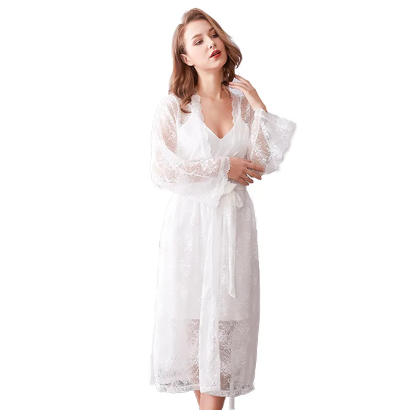 

Ladies Underwear Artificial Silk Camisole Nightdress Lace Pajamas Home Wear Two-Piece Set Pijamas Women Robe Sets
