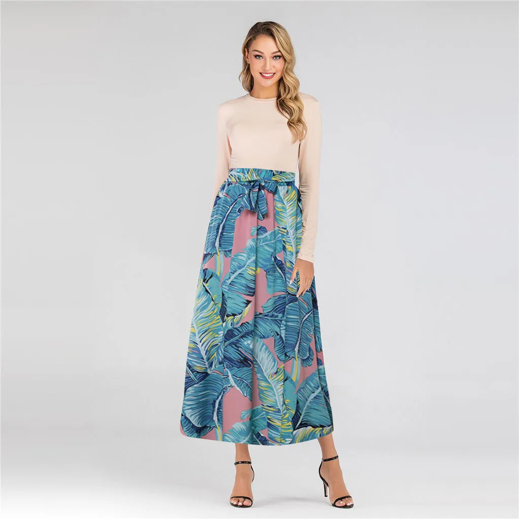 Женская винтажная юбка с принтом банановых листьев Повседневная плиссированная